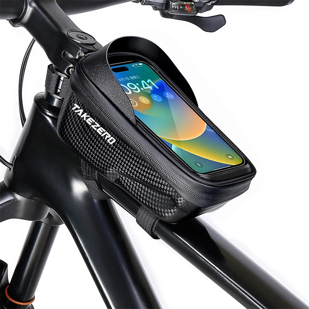 TAKEZERO A2 PU+TPU+Hard EVA Bicycle Phone Case for Mountain Road Bike Front Beam Tube Zippered Phone Bag - 4