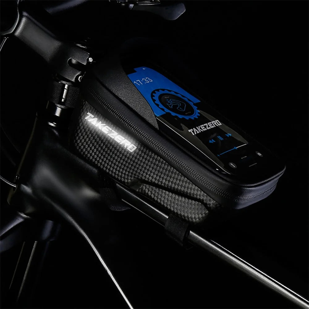 TAKEZERO A2 PU+TPU+Hard EVA Bicycle Phone Case for Mountain Road Bike Front Beam Tube Zippered Phone Bag - 5