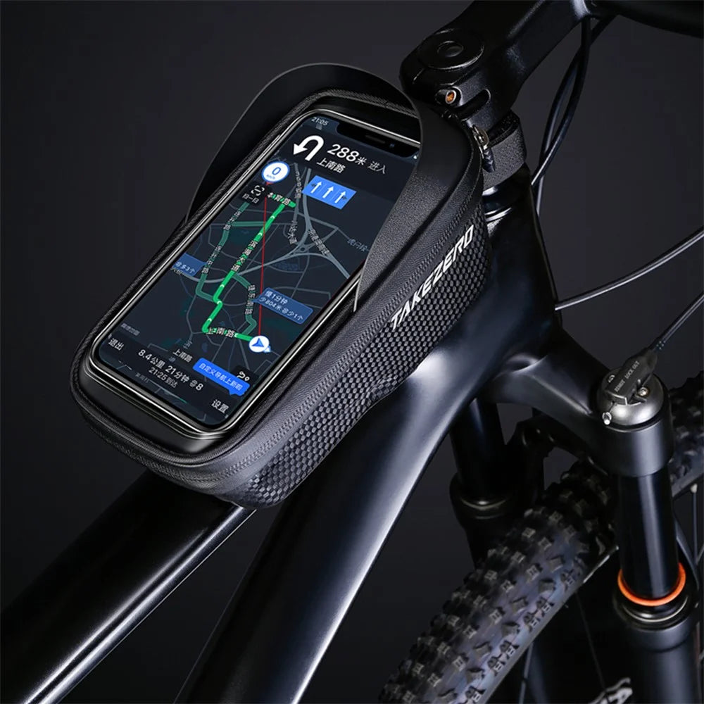 TAKEZERO A2 PU+TPU+Hard EVA Bicycle Phone Case for Mountain Road Bike Front Beam Tube Zippered Phone Bag - 6