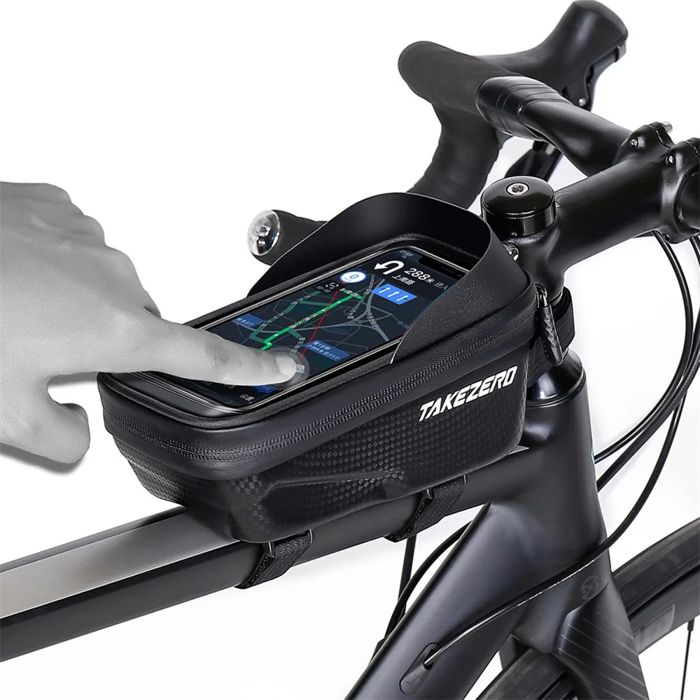 TAKEZERO A2 PU+TPU+Hard EVA Bicycle Phone Case for Mountain Road Bike Front Beam Tube Zippered Phone Bag - 7