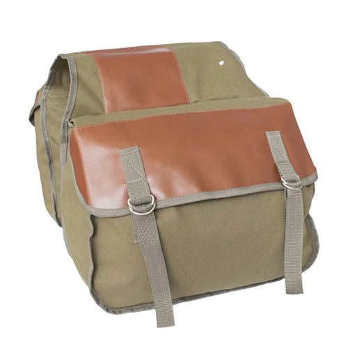 Canvas+Leather MTB Bike Pannier Pack Outdoor Travel Storage Bag Bicycle Rear Rack Bag - Khaki - 1
