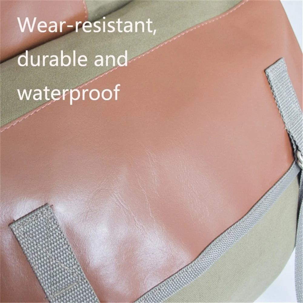 Canvas+Leather MTB Bike Pannier Pack Outdoor Travel Storage Bag Bicycle Rear Rack Bag - Khaki - 3