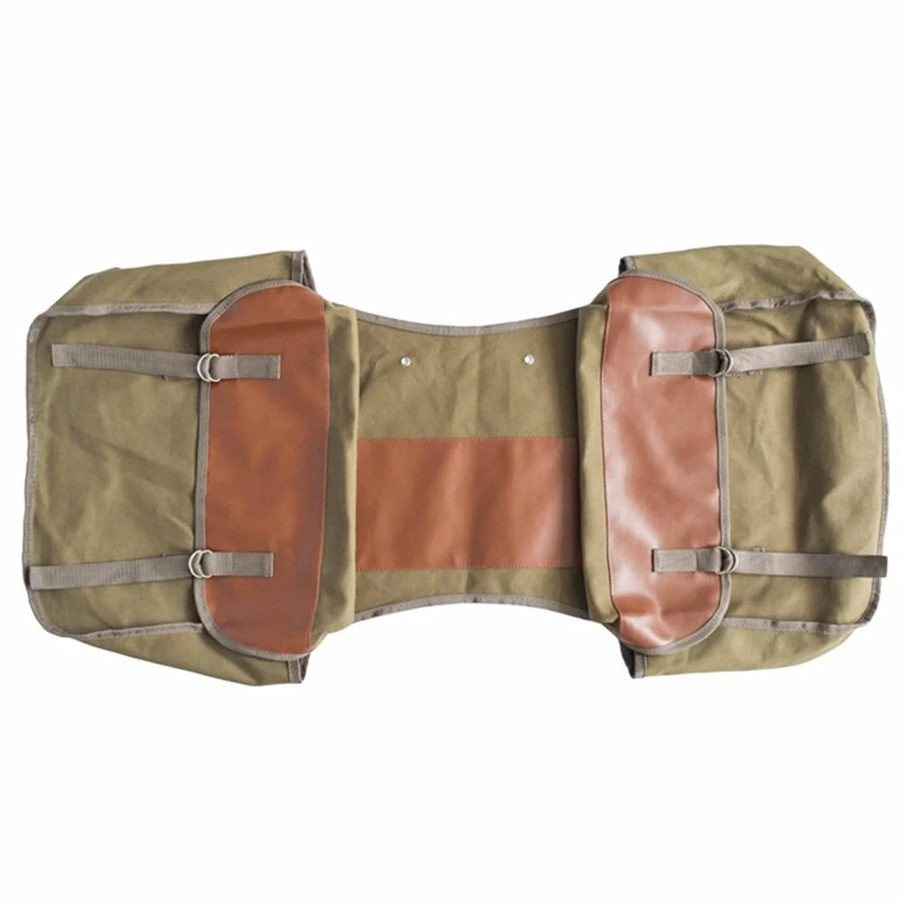 Canvas+Leather MTB Bike Pannier Pack Outdoor Travel Storage Bag Bicycle Rear Rack Bag - Khaki - 6