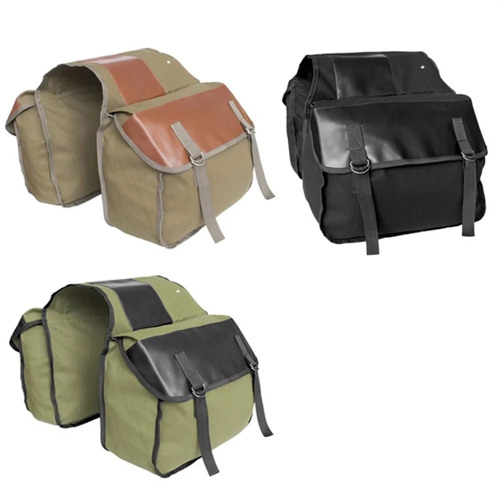 Canvas+Leather MTB Bike Pannier Pack Outdoor Travel Storage Bag Bicycle Rear Rack Bag - Khaki - 7