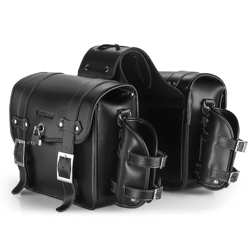 WEST BIKING YP0707328 Retro PU Leather Motorbike Two Side Saddle Bag Motorcycle Pannier Storage Bag - Black - 1