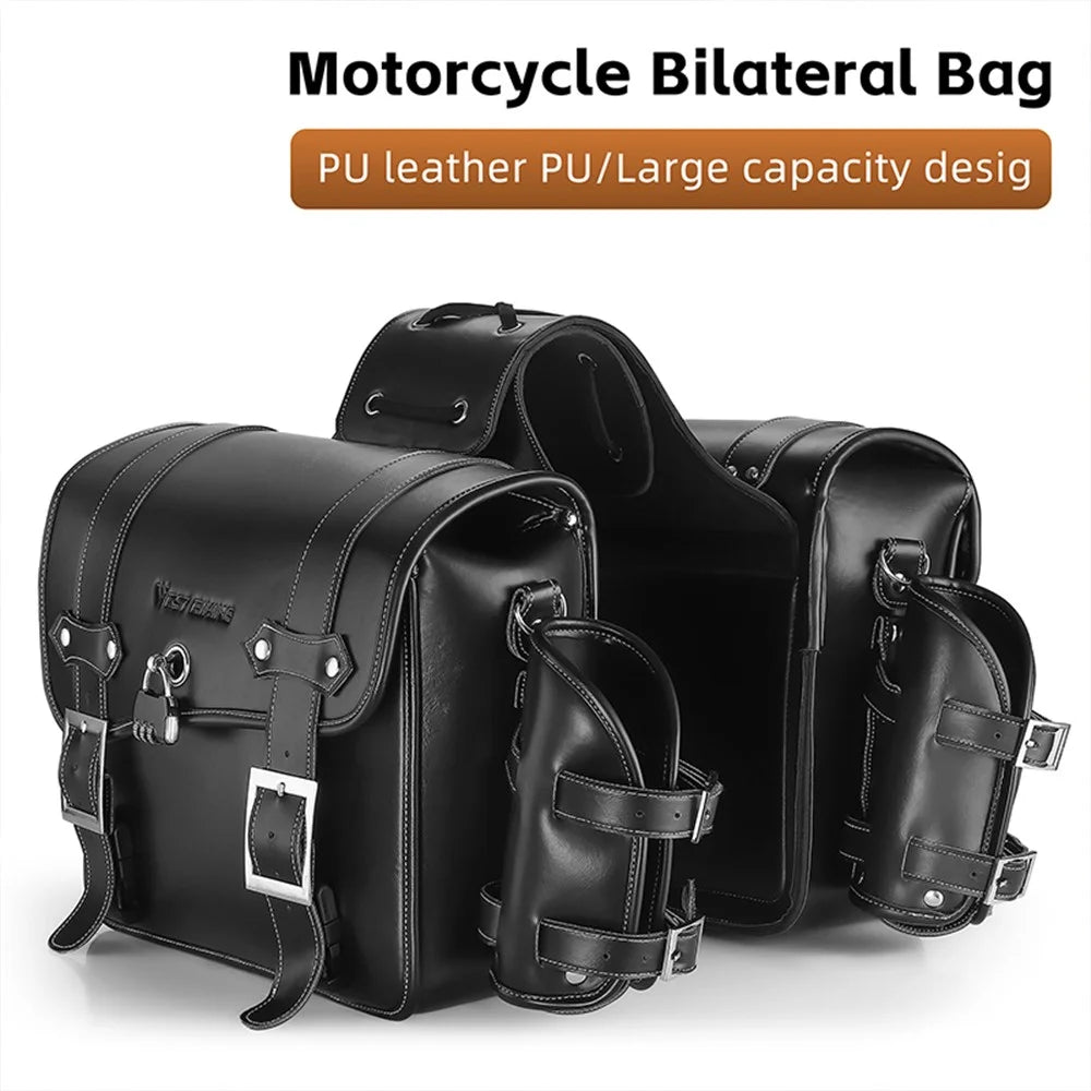 WEST BIKING YP0707328 Retro PU Leather Motorbike Two Side Saddle Bag Motorcycle Pannier Storage Bag - Black - 2