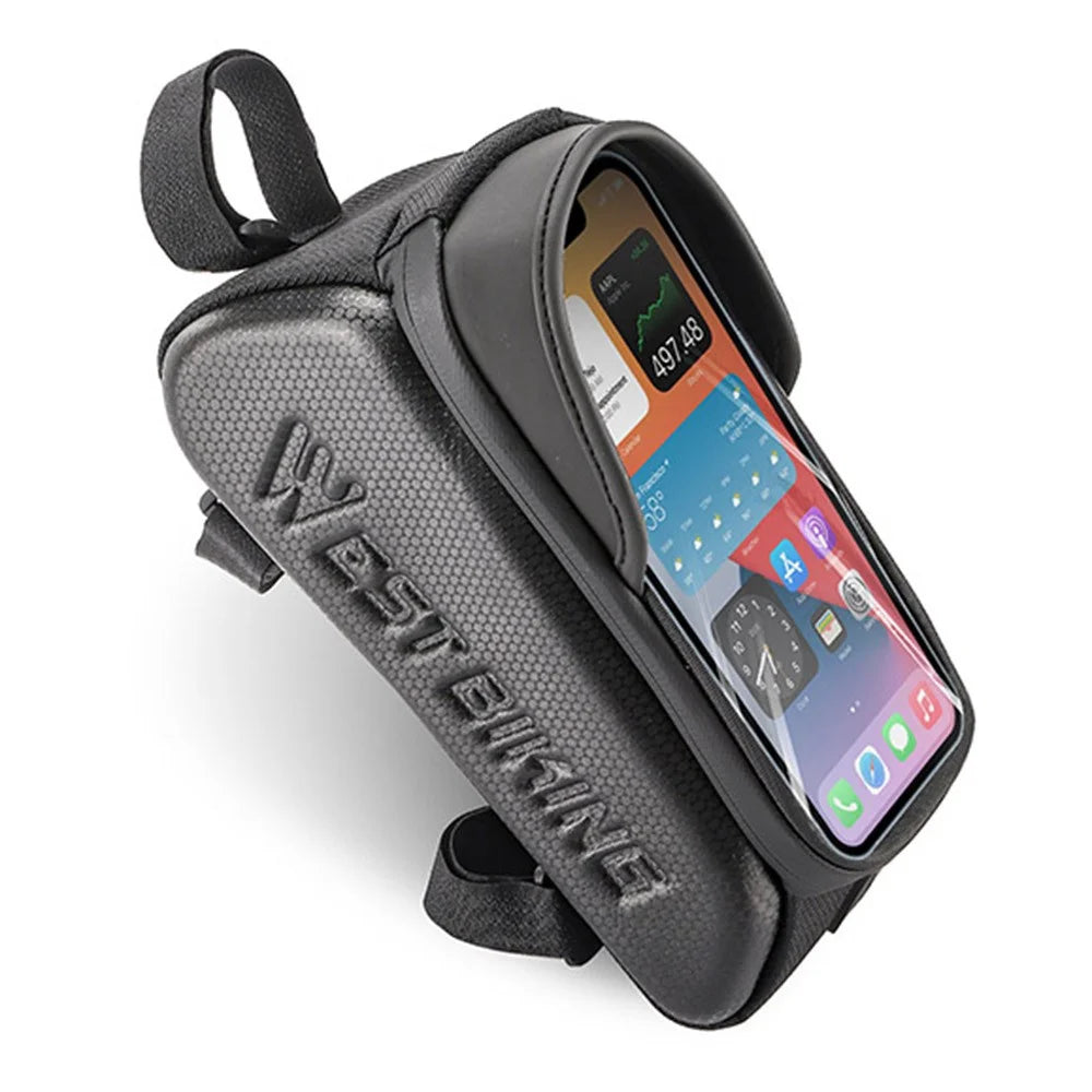 WEST BIKING YP0707337 Leather+EVA+Polyester Bike Top Tube Phone Bag 0.8L Bicycle Bag Clear Screen Touch Film Phone Holder Pouch - 1