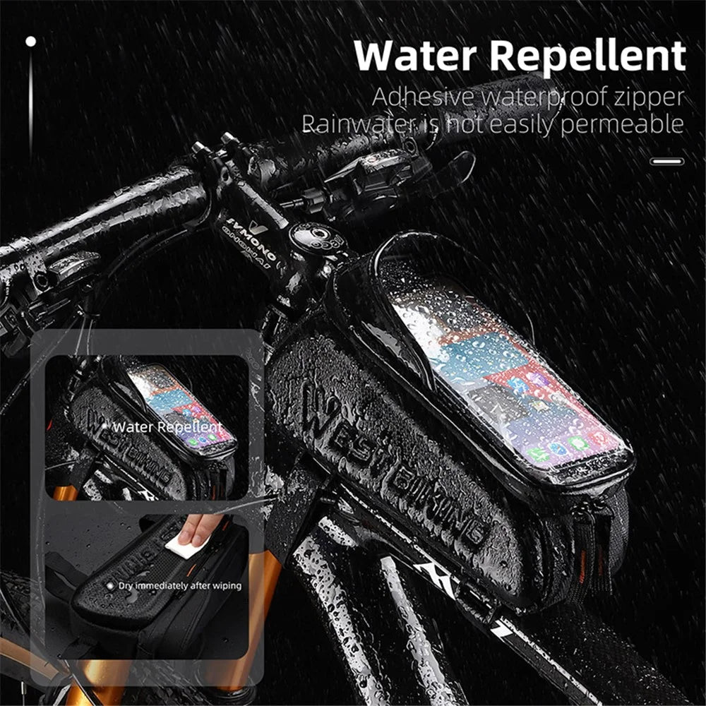 WEST BIKING YP0707337 Leather+EVA+Polyester Bike Top Tube Phone Bag 0.8L Bicycle Bag Clear Screen Touch Film Phone Holder Pouch - 4