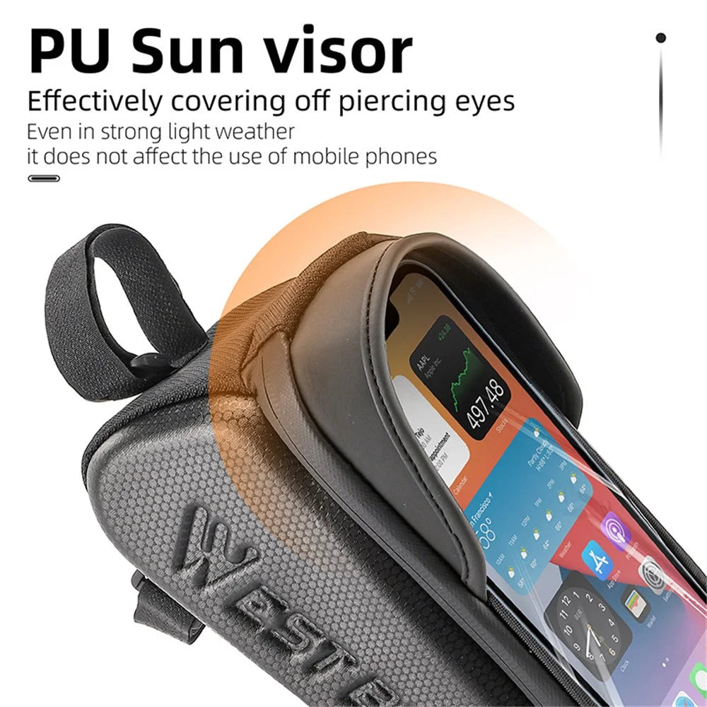 WEST BIKING YP0707337 Leather+EVA+Polyester Bike Top Tube Phone Bag 0.8L Bicycle Bag Clear Screen Touch Film Phone Holder Pouch - 6