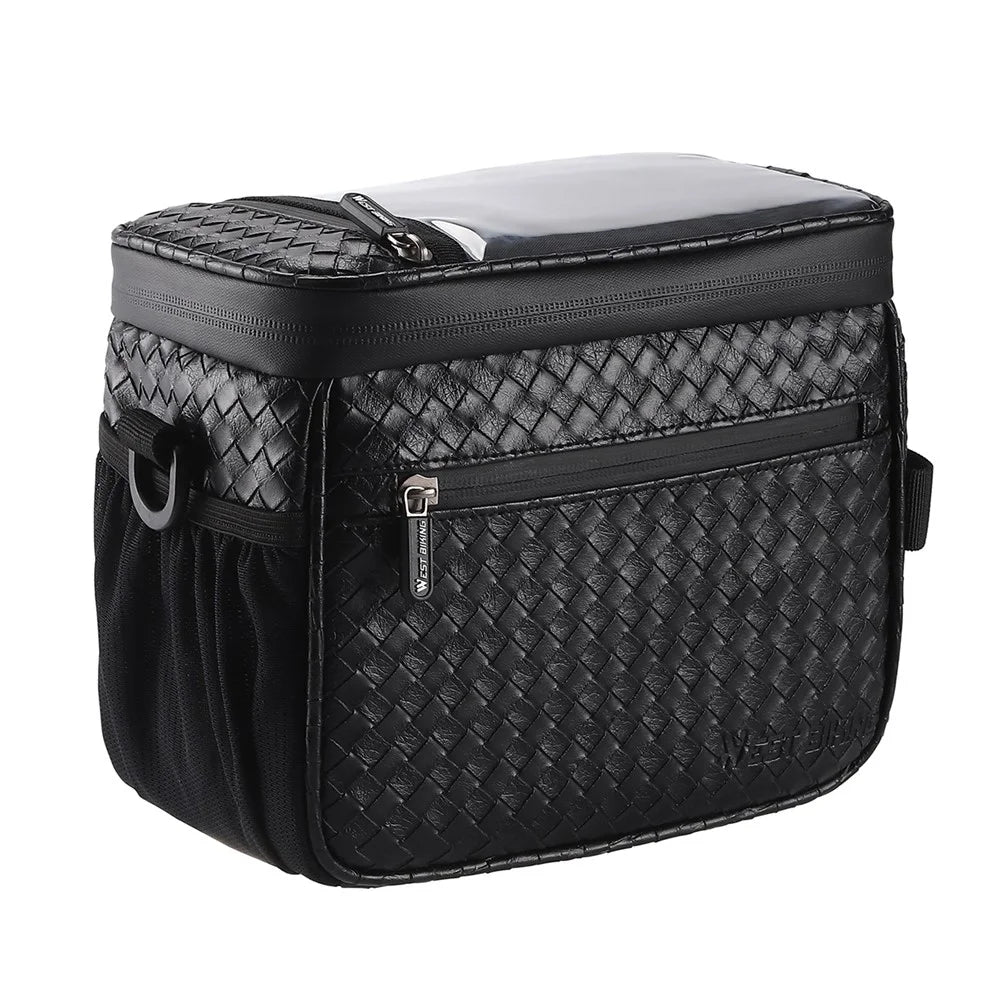 WEST BIKING YP0707334 PU Leather Bike Handlebar Insulation Bag Touch Screen Phone Pouch Bicycle Front Storage Bag - 1