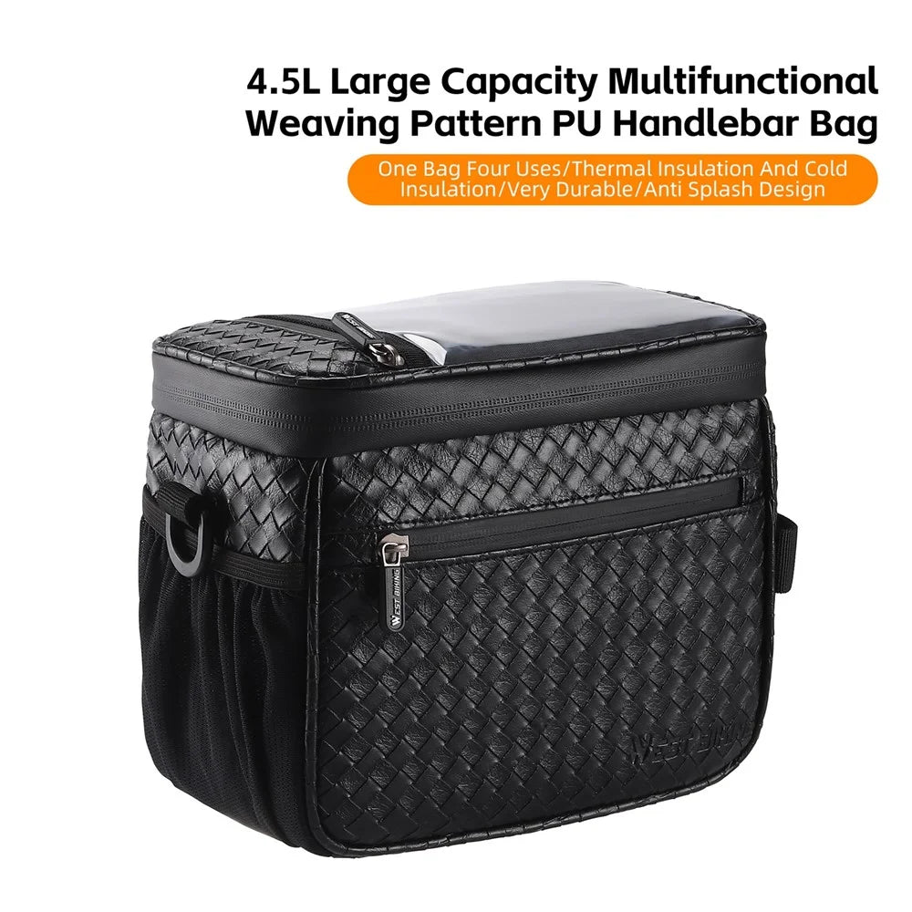 WEST BIKING YP0707334 PU Leather Bike Handlebar Insulation Bag Touch Screen Phone Pouch Bicycle Front Storage Bag - 2