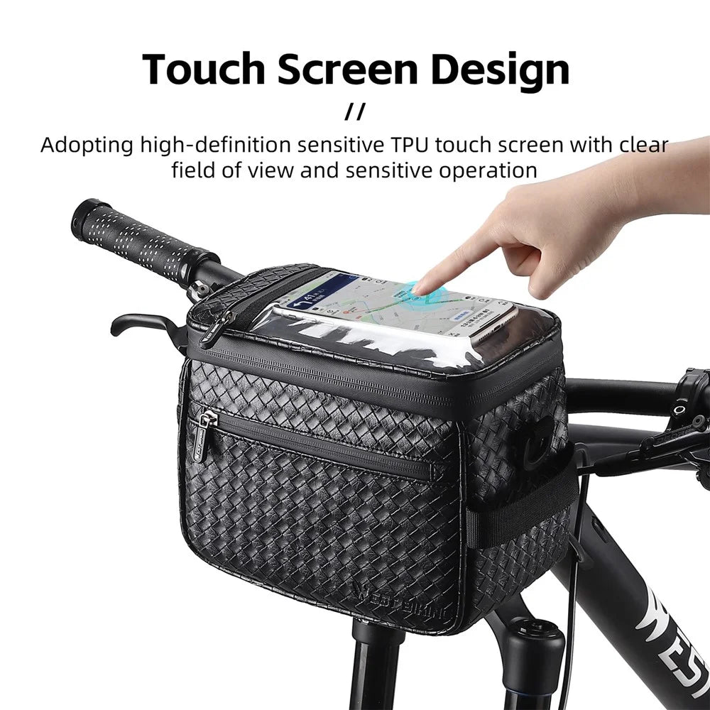 WEST BIKING YP0707334 PU Leather Bike Handlebar Insulation Bag Touch Screen Phone Pouch Bicycle Front Storage Bag - 3