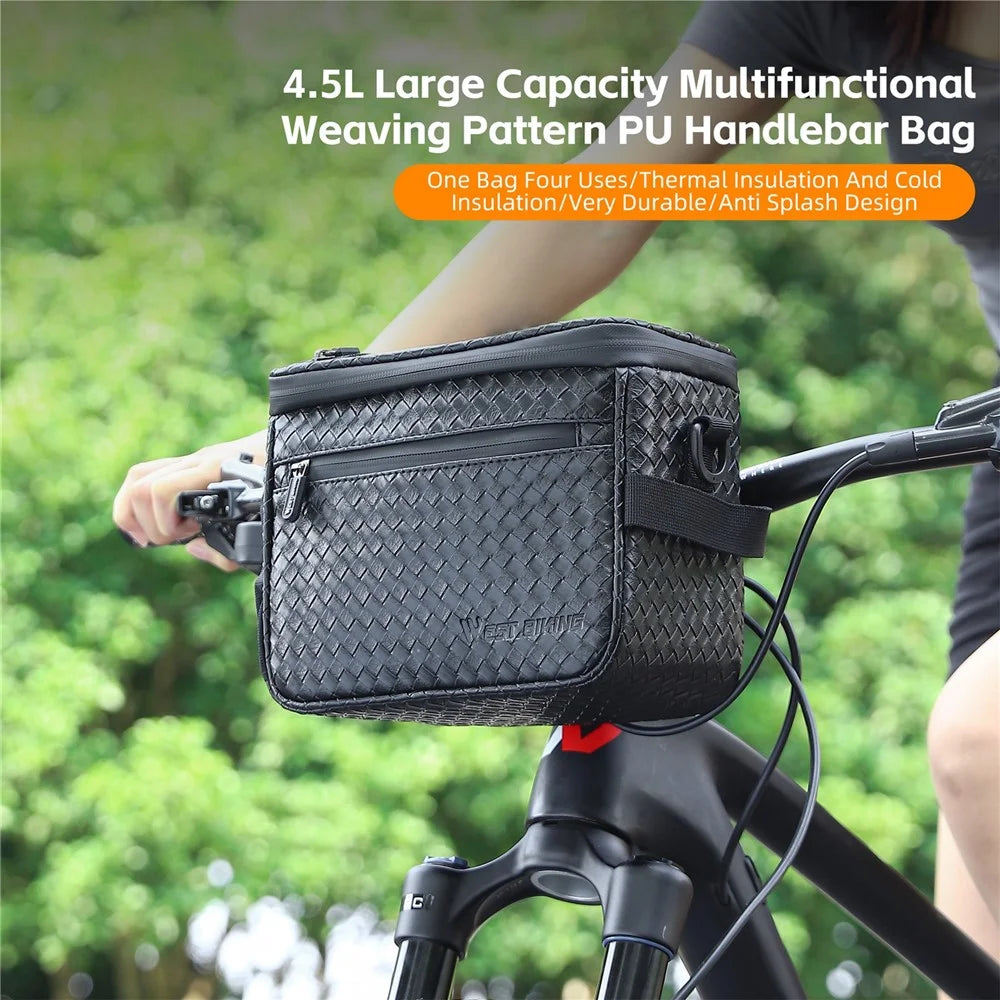 WEST BIKING YP0707334 PU Leather Bike Handlebar Insulation Bag Touch Screen Phone Pouch Bicycle Front Storage Bag - 4