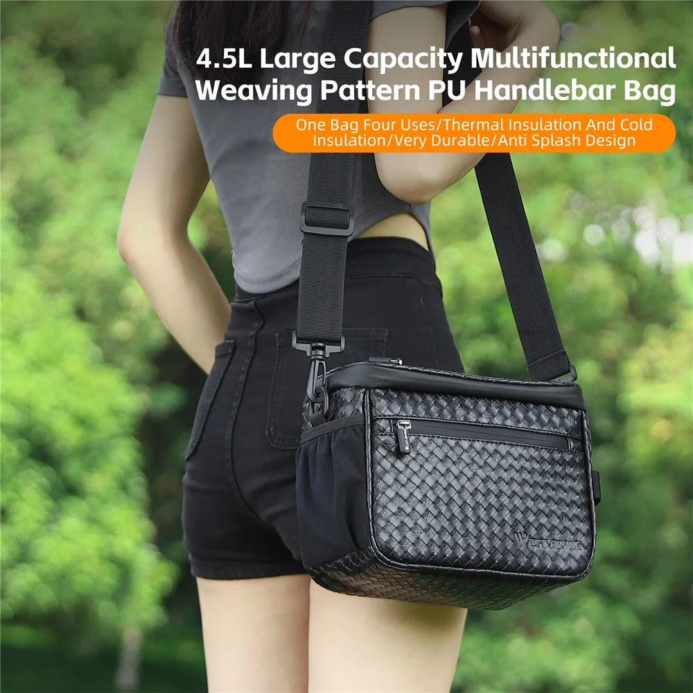 WEST BIKING YP0707334 PU Leather Bike Handlebar Insulation Bag Touch Screen Phone Pouch Bicycle Front Storage Bag - 5