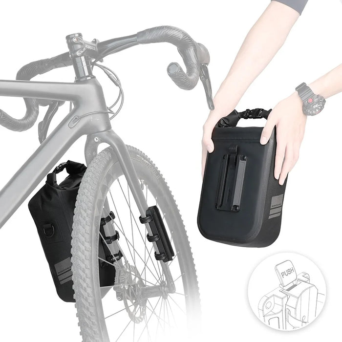 RHINOWALK RK406 6L Bike Front Fork Bag Waterproof Nylon Polyester Bicycle Quick-Release Hanging Bag for Outdoor Cycling - Black - 3