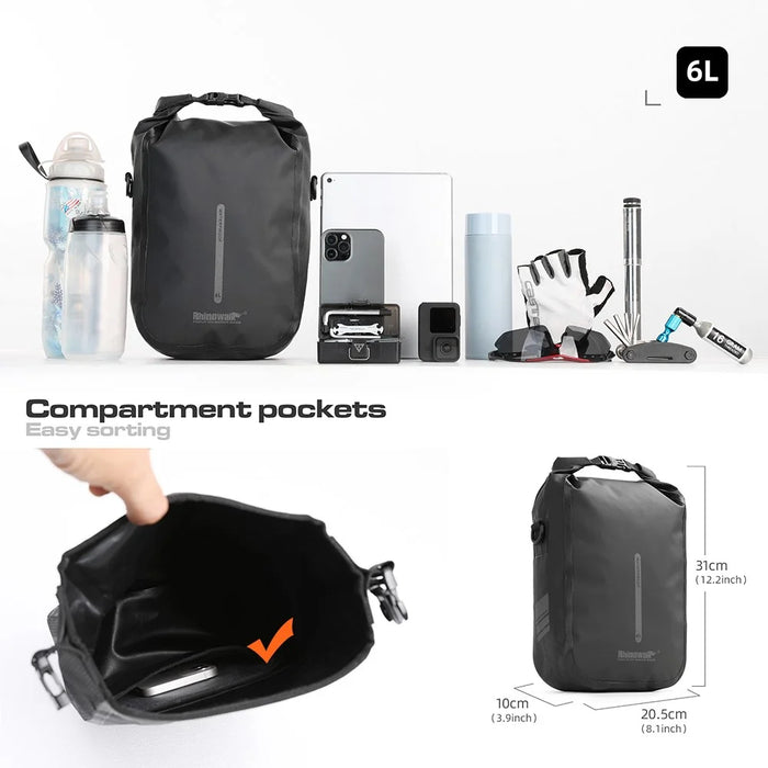 RHINOWALK RK406 6L Bike Front Fork Bag Waterproof Nylon Polyester Bicycle Quick-Release Hanging Bag for Outdoor Cycling - Black - 5
