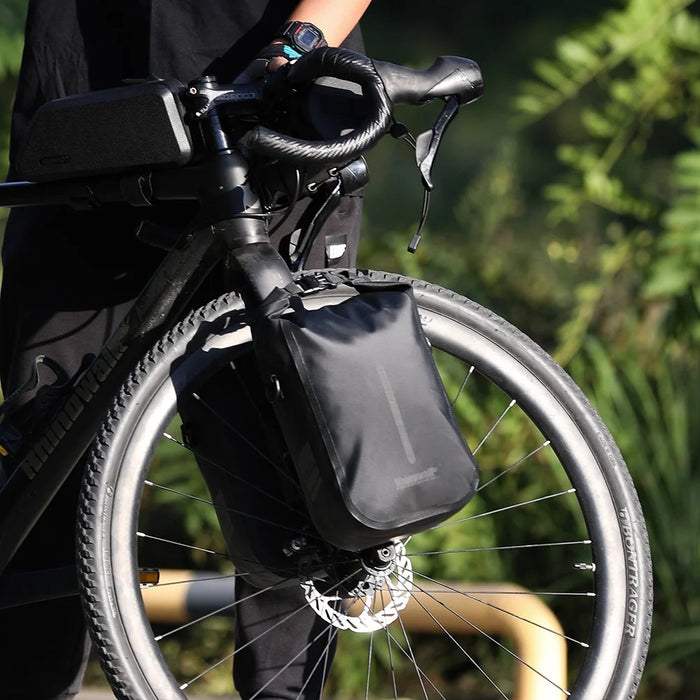 RHINOWALK RK406 6L Bike Front Fork Bag Waterproof Nylon Polyester Bicycle Quick-Release Hanging Bag for Outdoor Cycling - Black - 7
