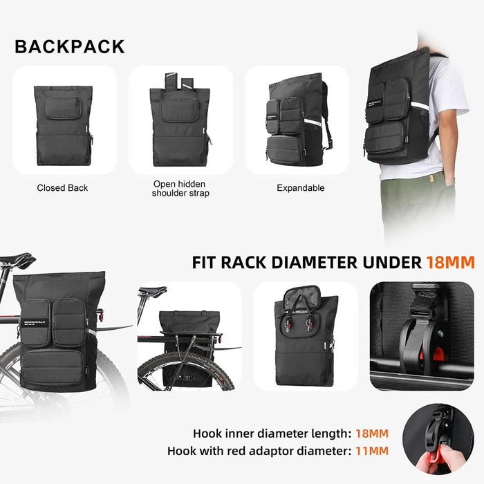 RHINOWALK RK6207 Multifunctional Bike Rear Rack Bag Cycling Backpack Bicycle Saddle Bag - 4