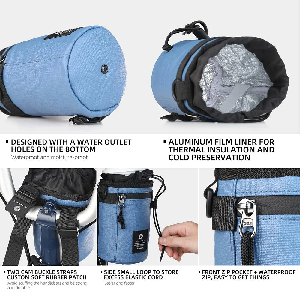 RHINOWALK RK24933 Polyester Bike Handlebar Stem Bag Food Snack Storage Pouch Water Bottle Holder for Bicycle Touring Commuting - Blue - 5