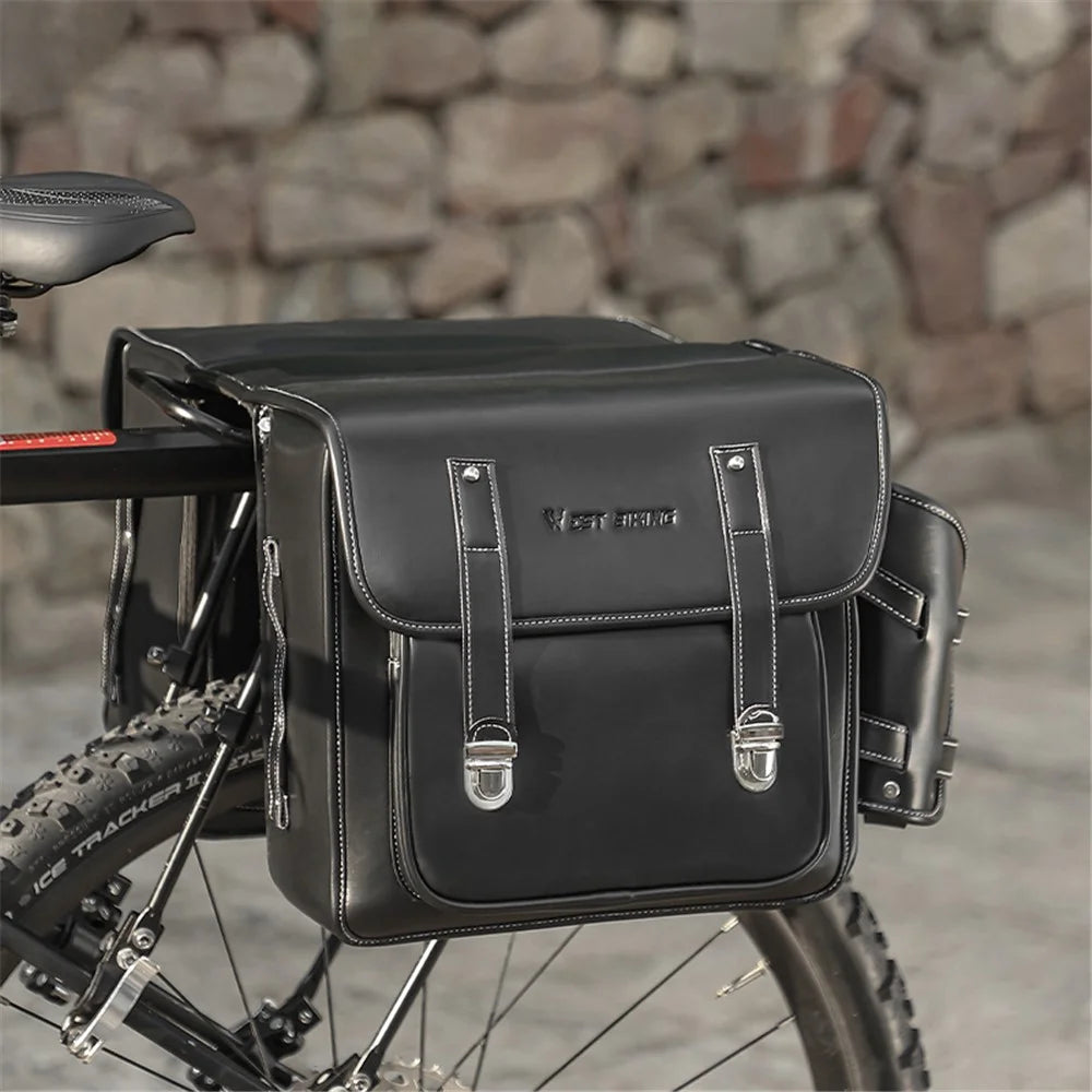 WEST BIKING YP0707335 PU Leather EVA Bicycle Rear Rack Storage Bag Bike Tail Pannier Pack Cycling Bag - Black - 2