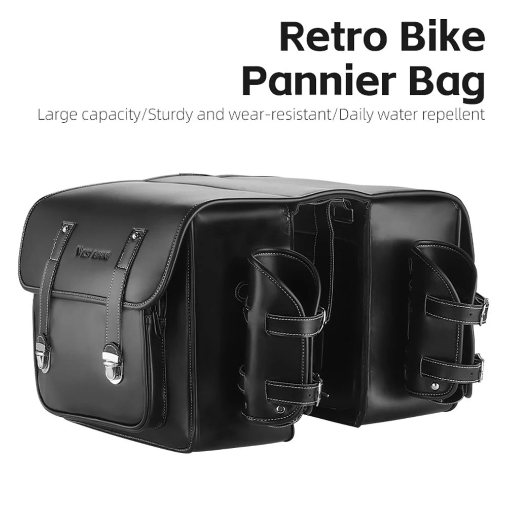 WEST BIKING YP0707335 PU Leather EVA Bicycle Rear Rack Storage Bag Bike Tail Pannier Pack Cycling Bag - Black - 3