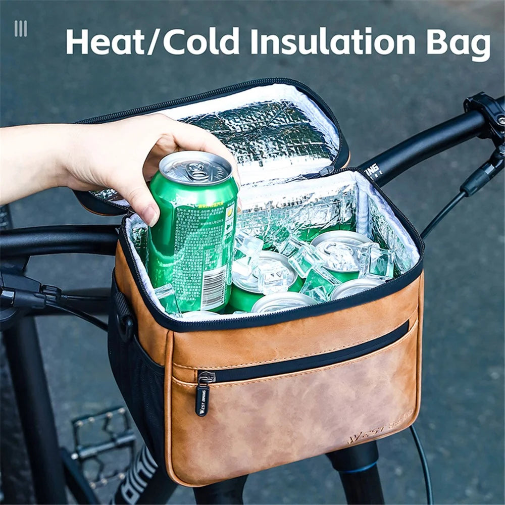 WEST BIKING YP0707333 Thermal Leather Bicycle Handlebar Bag Touchable Transparent Film Bike Bag Phone Holder - Brown - 4