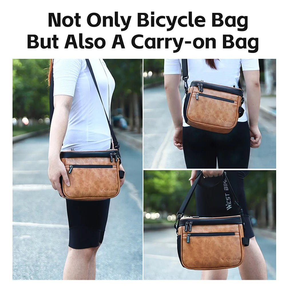 WEST BIKING YP0707333 Thermal Leather Bicycle Handlebar Bag Touchable Transparent Film Bike Bag Phone Holder - Brown - 6