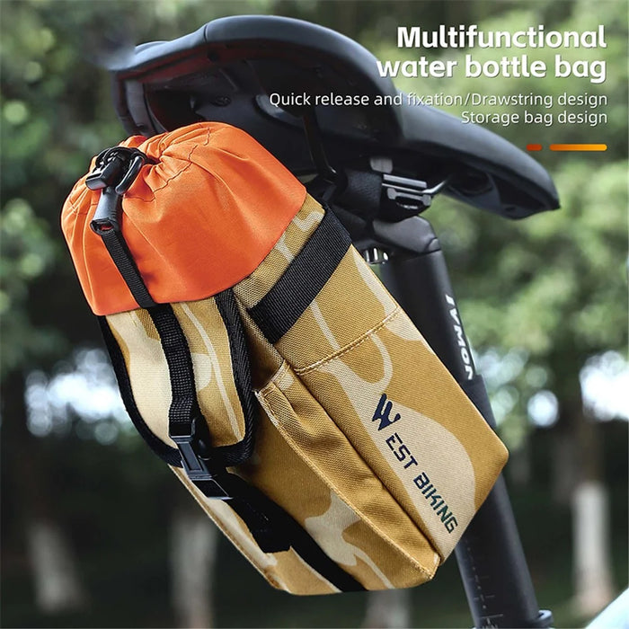 WEST BIKING YP0707330 1.2L Bike Handlebar Water Bottle Bag Cycling Drawstring Polyester Bottle Storage Bag - 3