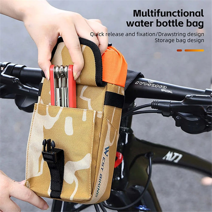 WEST BIKING YP0707330 1.2L Bike Handlebar Water Bottle Bag Cycling Drawstring Polyester Bottle Storage Bag - 4