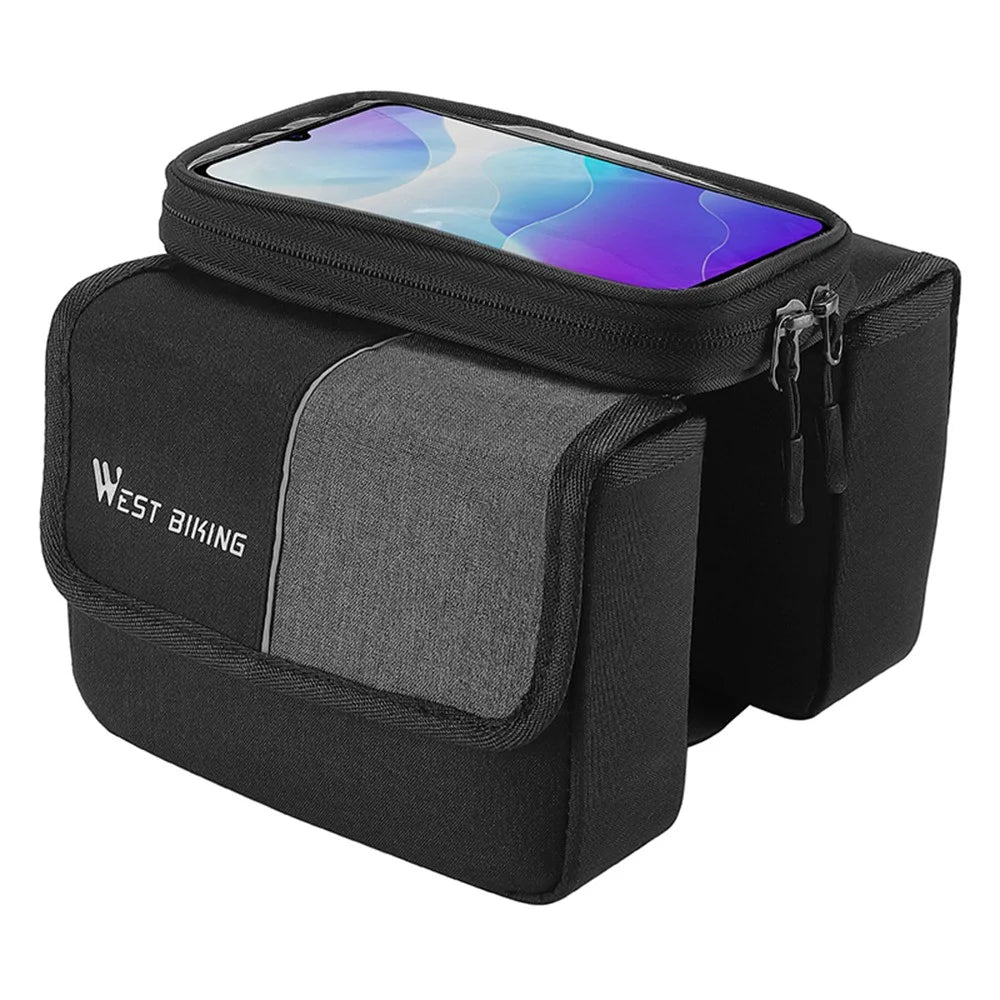 WEST BIKING YP0707351 Bicycle Top Tube Bag Oxford Cloth Bike Front Beam Touch Screen Phone Pouch Tools Storage Bag - 1