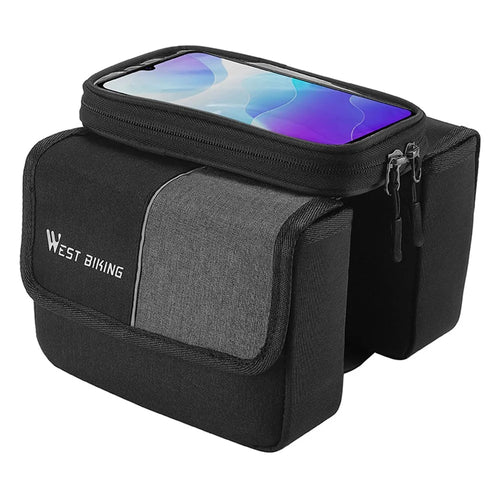 WEST BIKING YP0707351 Bicycle Top Tube Bag Oxford Cloth Bike Front Beam Touch Screen Phone Pouch Tools Storage Bag - 1