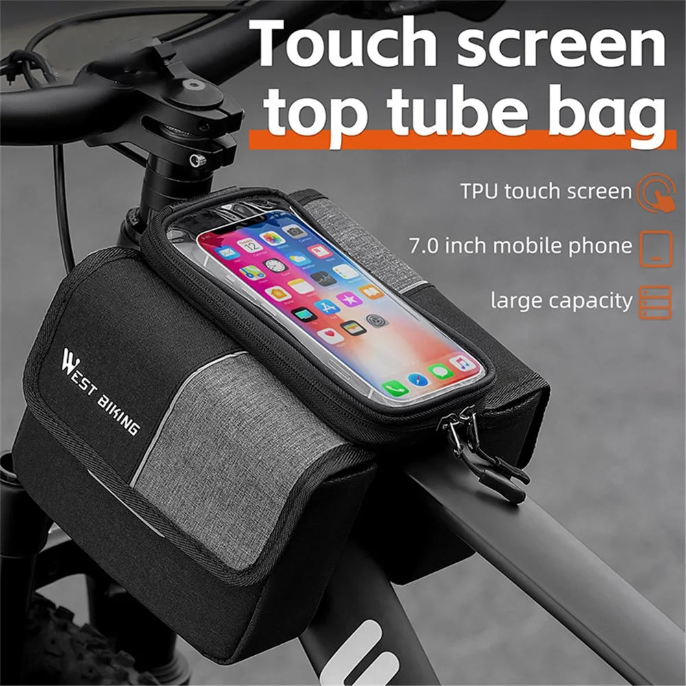 WEST BIKING YP0707351 Bicycle Top Tube Bag Oxford Cloth Bike Front Beam Touch Screen Phone Pouch Tools Storage Bag - 2