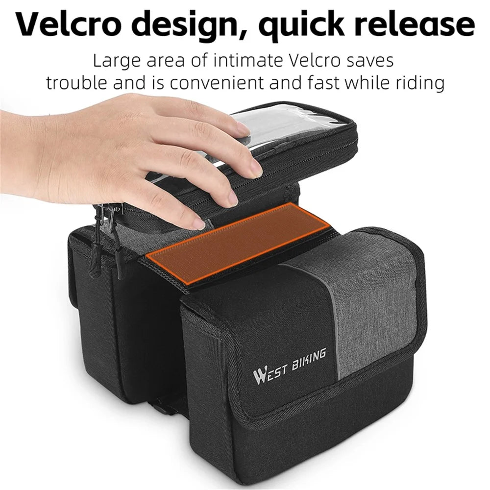 WEST BIKING YP0707351 Bicycle Top Tube Bag Oxford Cloth Bike Front Beam Touch Screen Phone Pouch Tools Storage Bag - 3