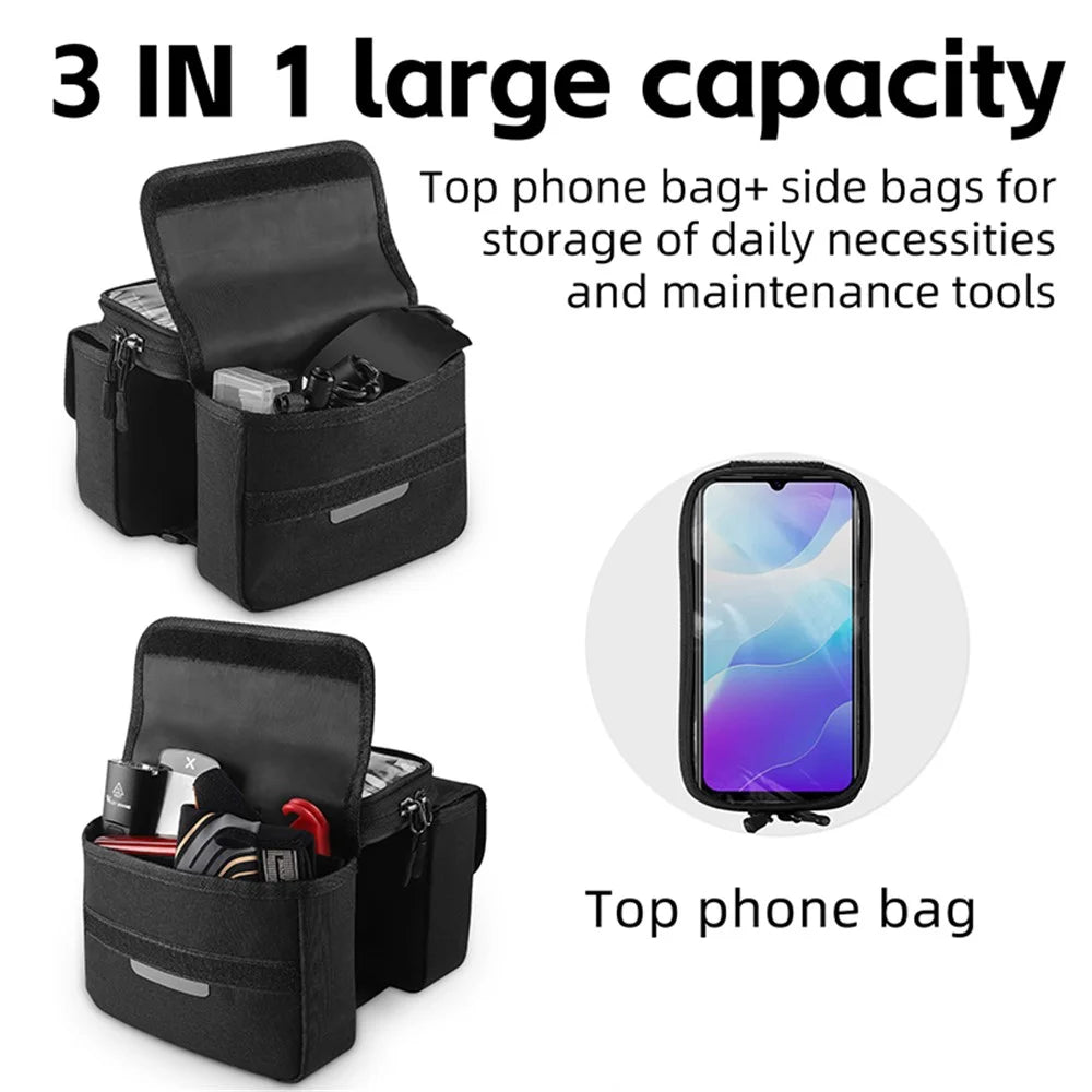 WEST BIKING YP0707351 Bicycle Top Tube Bag Oxford Cloth Bike Front Beam Touch Screen Phone Pouch Tools Storage Bag - 4