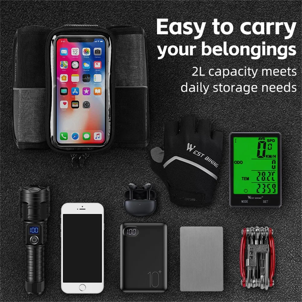 WEST BIKING YP0707351 Bicycle Top Tube Bag Oxford Cloth Bike Front Beam Touch Screen Phone Pouch Tools Storage Bag - 5