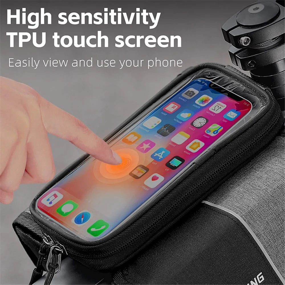 WEST BIKING YP0707351 Bicycle Top Tube Bag Oxford Cloth Bike Front Beam Touch Screen Phone Pouch Tools Storage Bag - 7