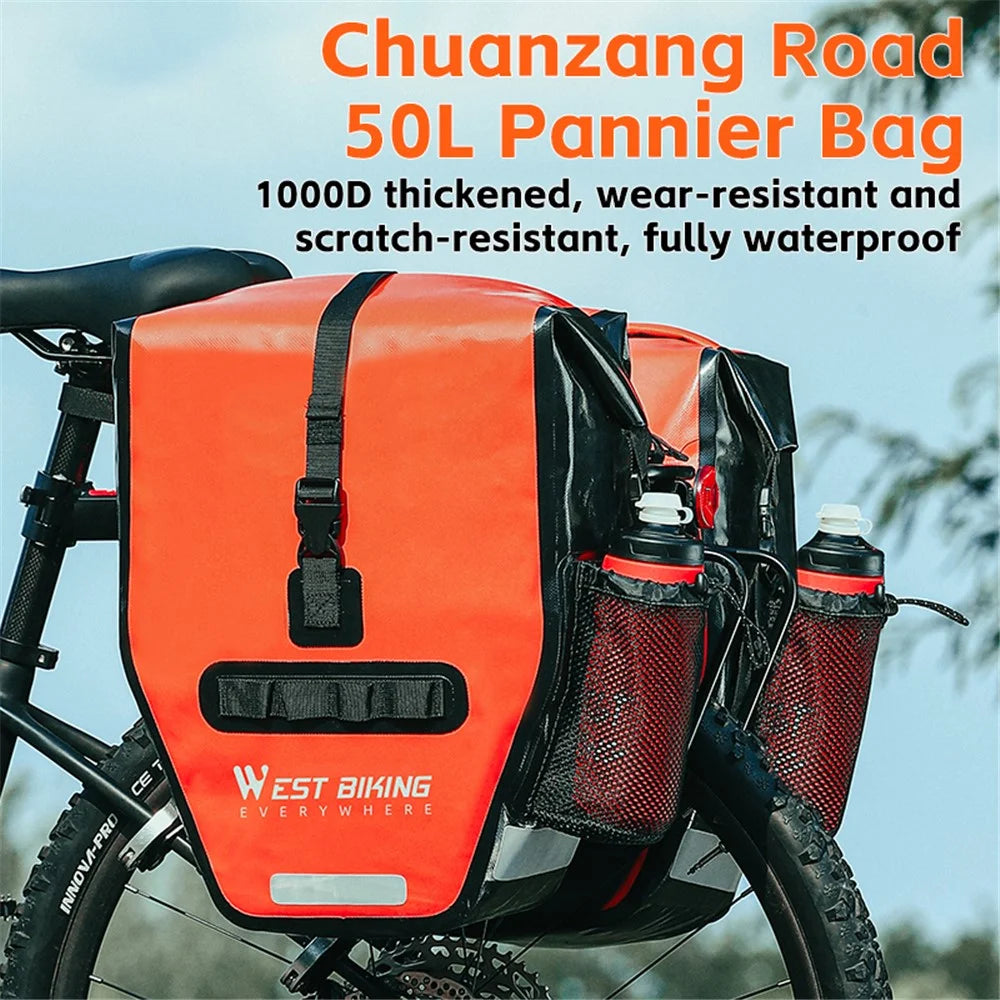 WEST BIKING YP0707347 1000D Waterproof Cloth Bicycle Rear Rack Bag Tail Pannier Pack Cycling Storage Bag - Black / Orange - 2
