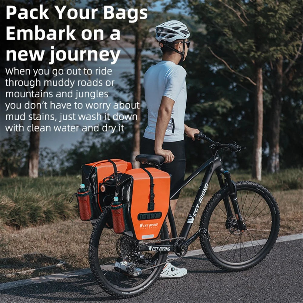WEST BIKING YP0707347 1000D Waterproof Cloth Bicycle Rear Rack Bag Tail Pannier Pack Cycling Storage Bag - Black / Orange - 3