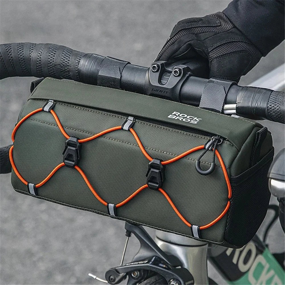 ROCKBROS W012 Bicycle Handlebar Hanging Bag Reflective Polyester Bike Front Storage Bag - Blackish Green - 2