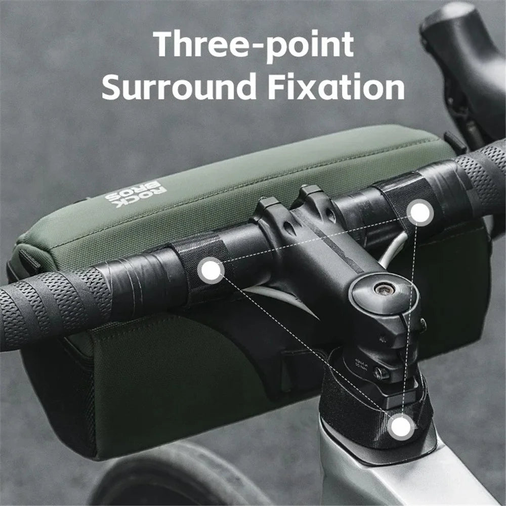 ROCKBROS W012 Bicycle Handlebar Hanging Bag Reflective Polyester Bike Front Storage Bag - Blackish Green - 4