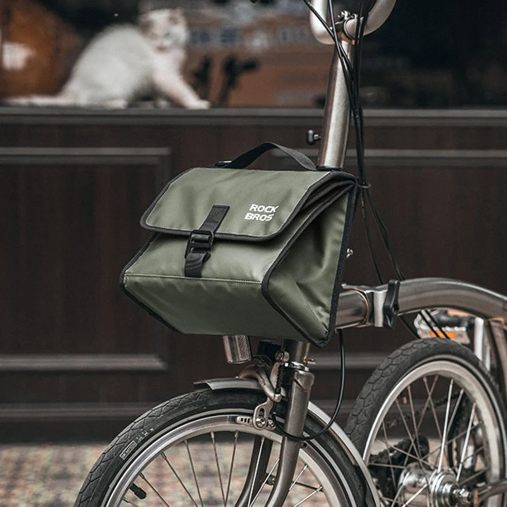 ROCKBROS W010 For Brompton Bicycle Front Bag Aluminum Film Lining Food Storage Bag - Dark Green - 2