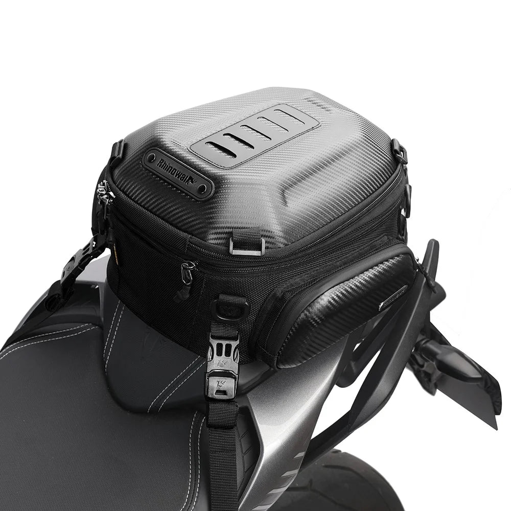 RHINOWALK MTR4001 Expandable Motorcycle Hard Shell Tail Bag Motocross Trunk Tail Bag - Carbon Fiber Black - 2