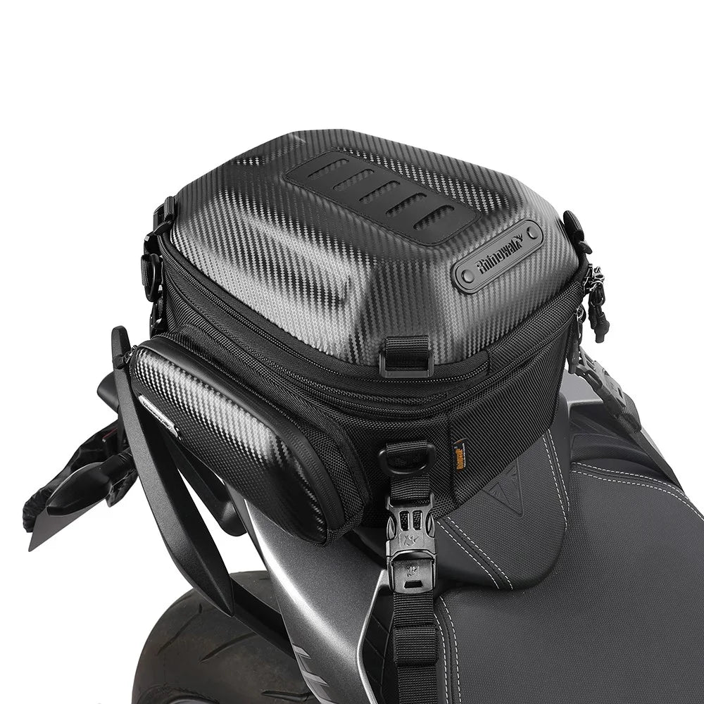 RHINOWALK MTR4001 Expandable Motorcycle Hard Shell Tail Bag Motocross Trunk Tail Bag - Carbon Fiber Black - 4