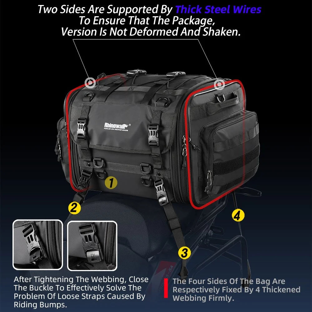 RHINOWALK MTR4045 45L Motorcycle Rear Storage Bag Motorbike Rack Pannier Pack - 4