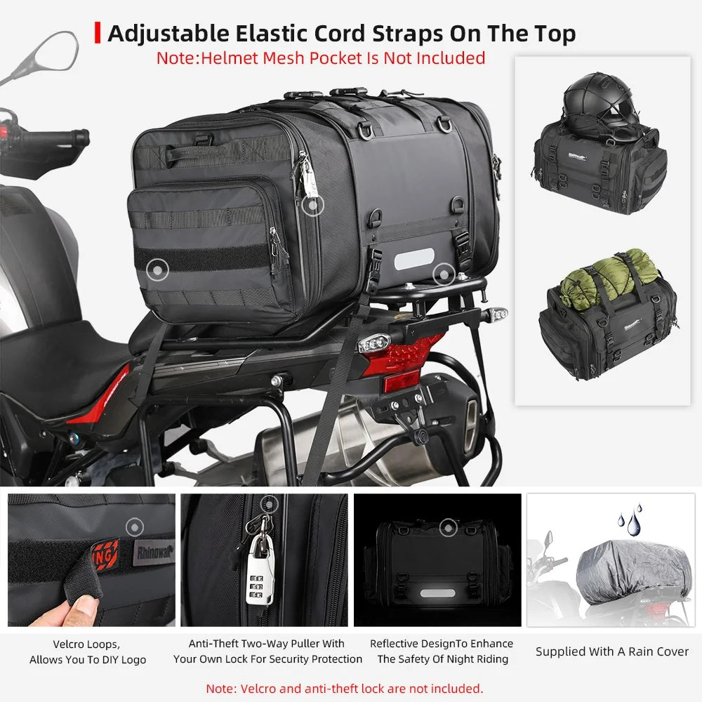 RHINOWALK MTR4045 45L Motorcycle Rear Storage Bag Motorbike Rack Pannier Pack - 5