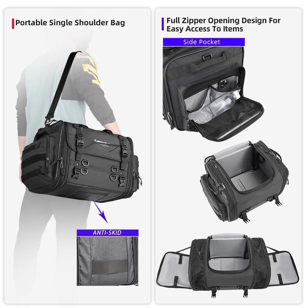 RHINOWALK MTR4045 45L Motorcycle Rear Storage Bag Motorbike Rack Pannier Pack - 6
