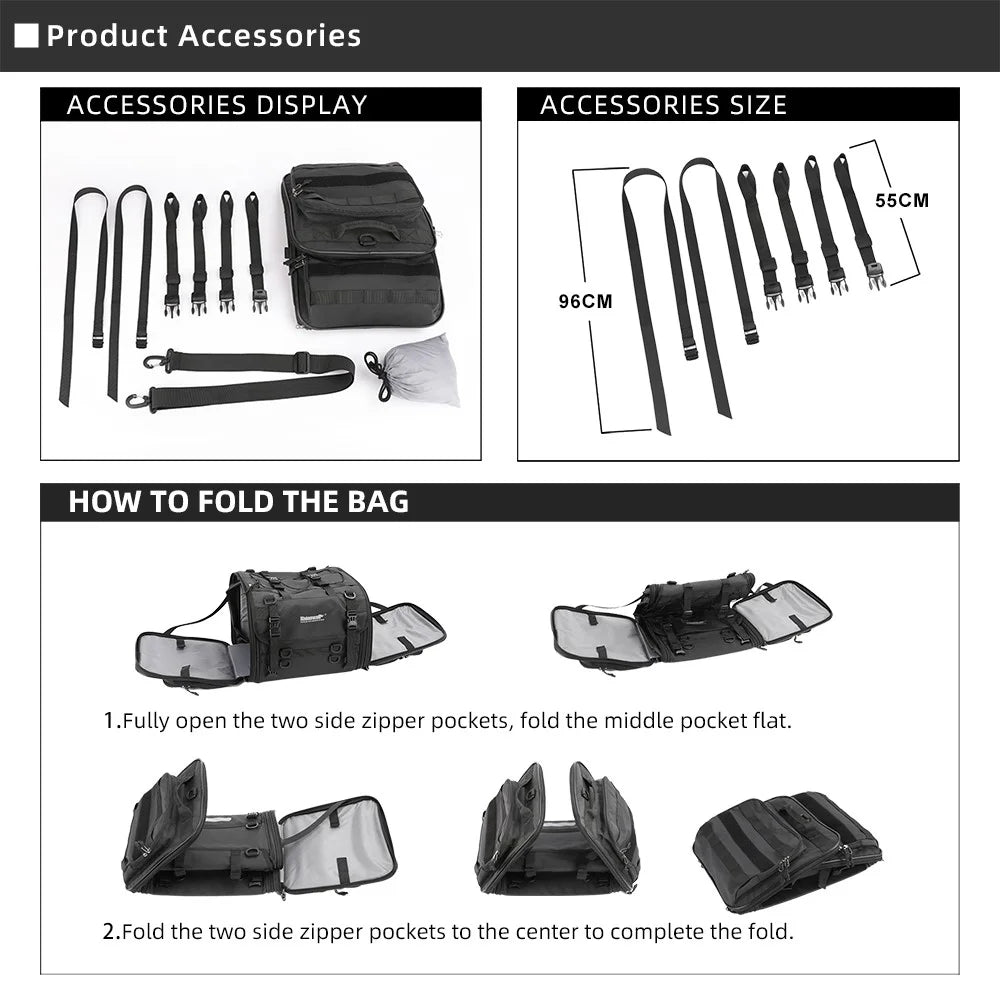 RHINOWALK MTR4045 45L Motorcycle Rear Storage Bag Motorbike Rack Pannier Pack - 7