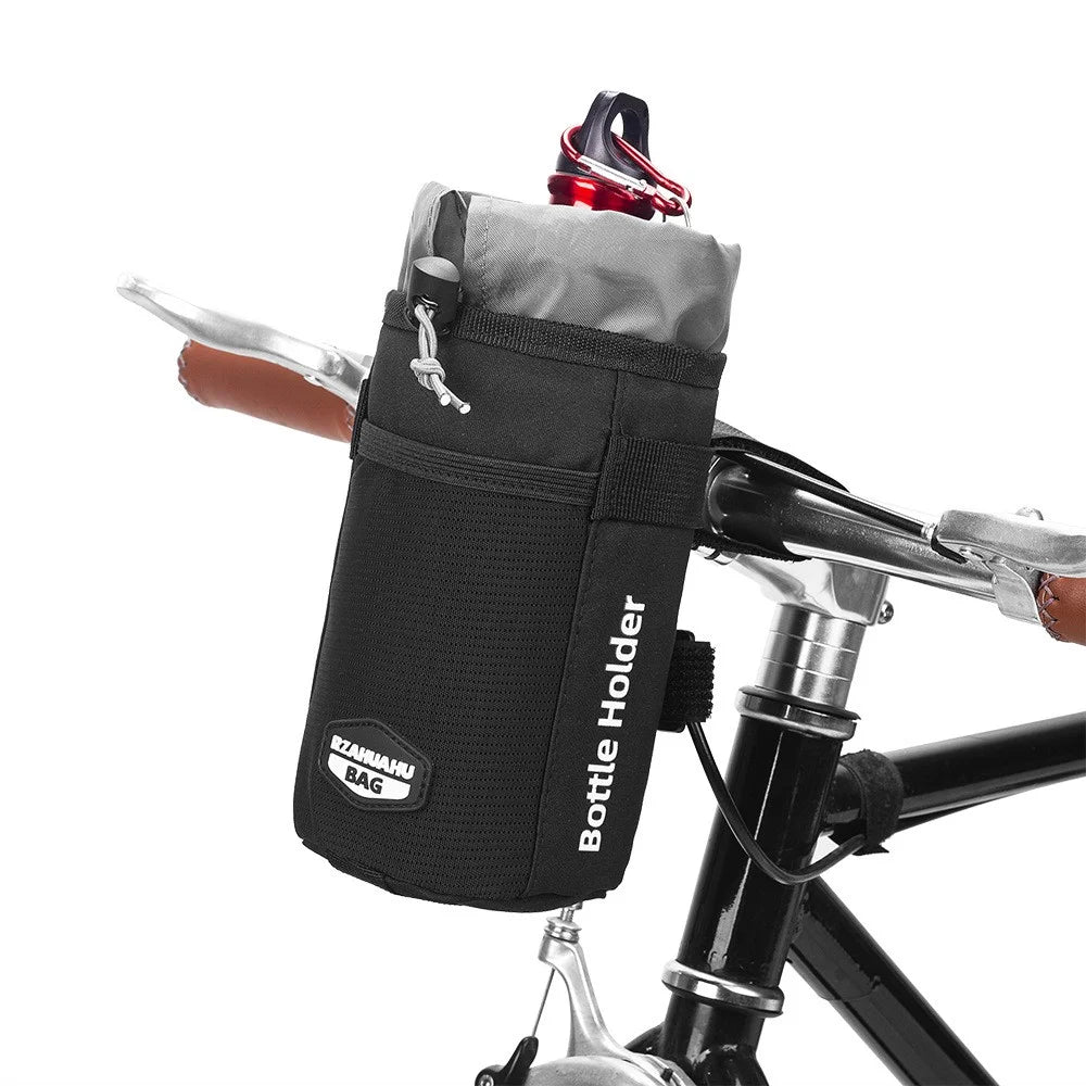 RZAHUAHU YA468 Polyester Bike Handlebar Bag Thermal Water Bottle Holder Pouch for Baby Stroller - Black - 4