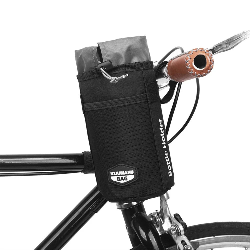 RZAHUAHU YA468 Polyester Bike Handlebar Bag Thermal Water Bottle Holder Pouch for Baby Stroller - Black - 7