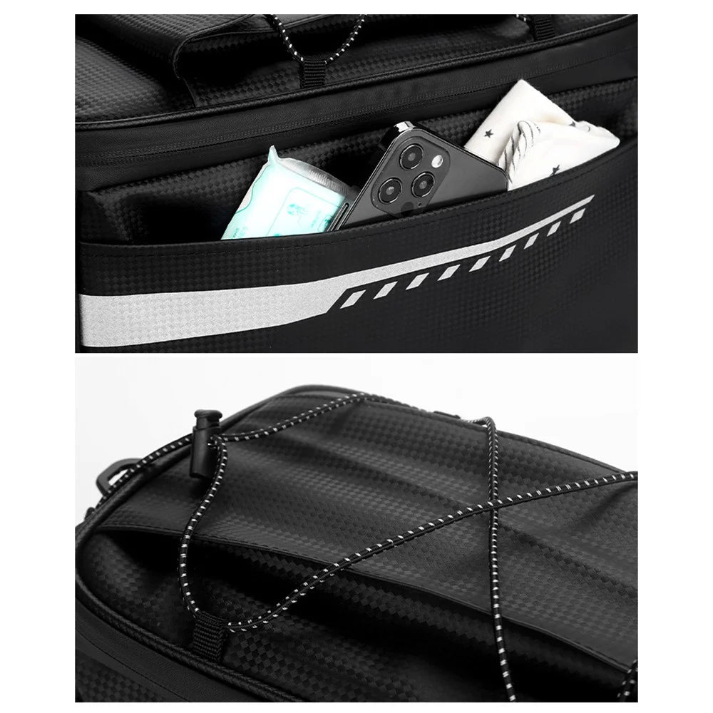 RZAHUAHU YA415 PU Leather Bike Trunk Bag MTB Rack Bag Sling Bag Handbag Shoulder Bag - Black - 6